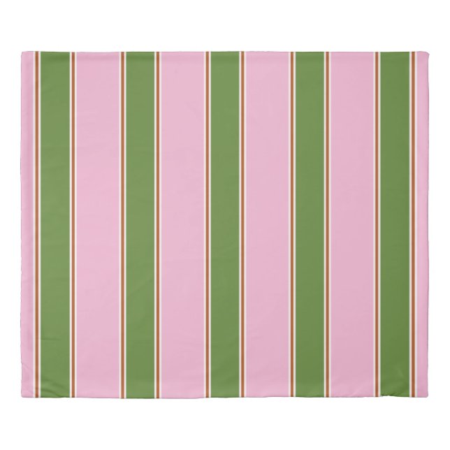 Retro Pink Green Stripe Pattern Duvet Cover (Front)