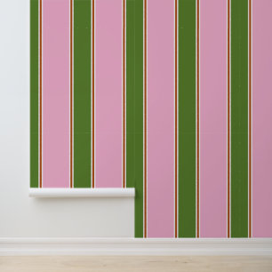 Retro Pink Green Stripe Pattern Wallpaper