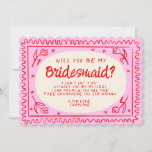 Retro Pink &amp; Green Wavy  Bridesmaid Proposal  Invitation