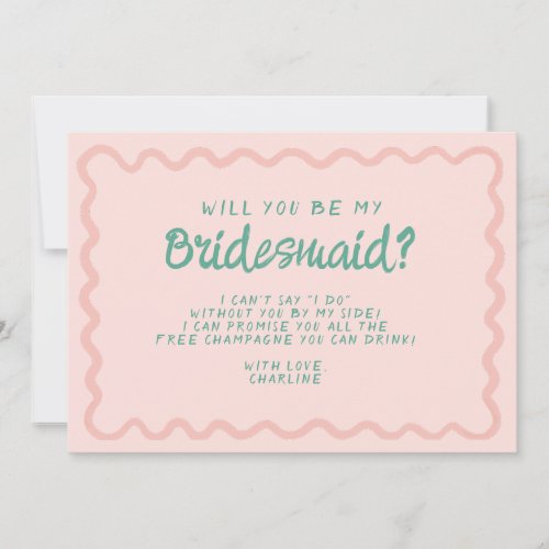 Retro Pink  Green Wavy  Bridesmaid Proposal  Invitation