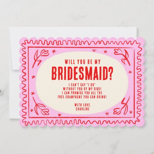 Retro Pink  Green Wavy  Bridesmaid Proposal  Invitation