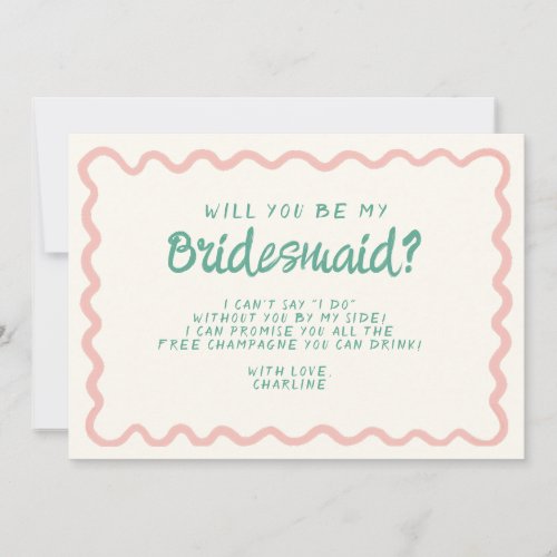 Retro Pink  Green Wavy  Bridesmaid Proposal  Invitation