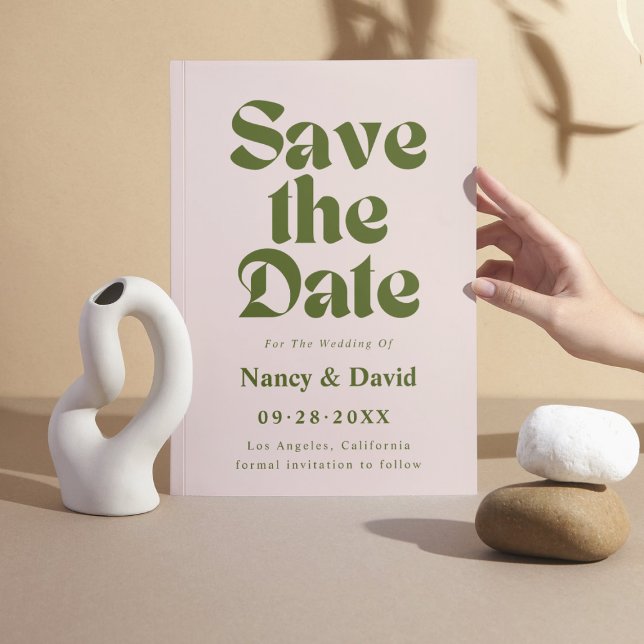 Retro Pink Green Wedding  Save The Date (Creator Uploaded)