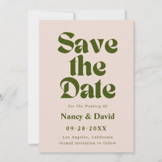 Retro Pink Green Wedding Save The Date