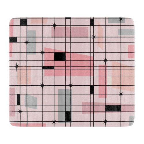 Retro Pink Grid and Starburst Cutting Board