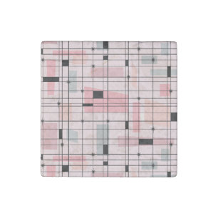 Retro Pink Grid and Starburst Marble Stone Magnet