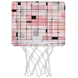 Retro Pink Grid and Starburst Mini Basketball Goal Hoop