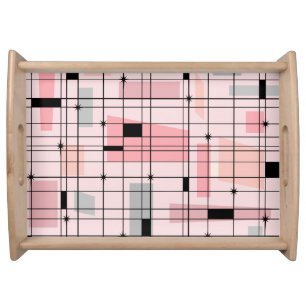 Retro Pink Grid and Starburst Serving Tray
