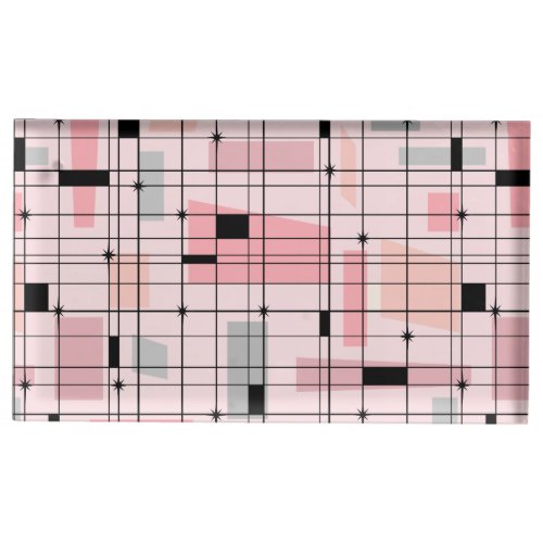 Retro Pink Grid and Starburst Table Card Holder