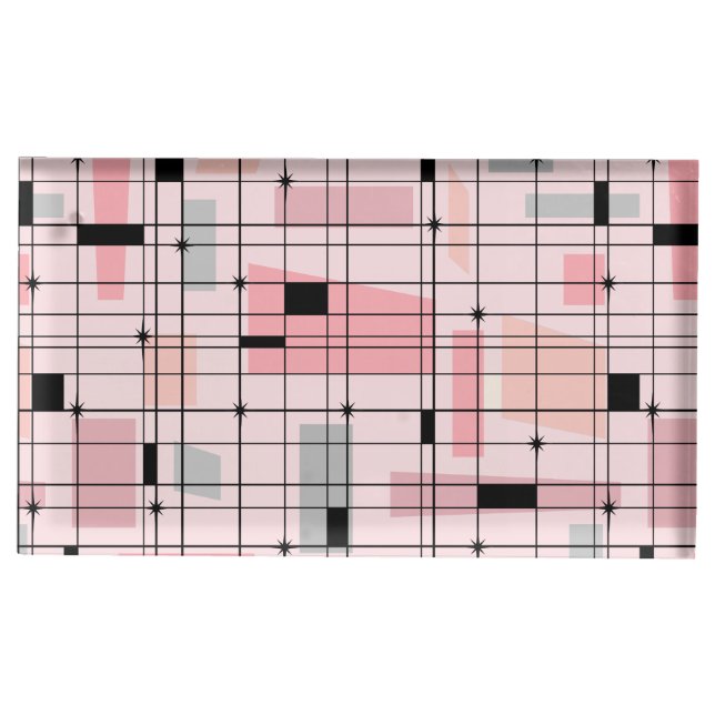 Retro Pink Grid and Starburst Table Card Holder (Front)