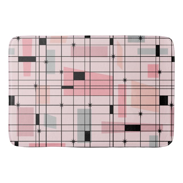 Retro Pink Grid and Starbursts Bath Mat (Front)