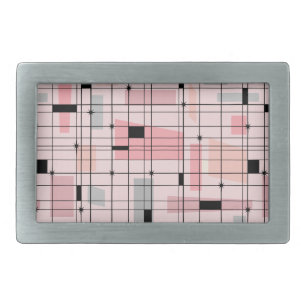 Retro Pink Grid and Starbursts Belt Buckle