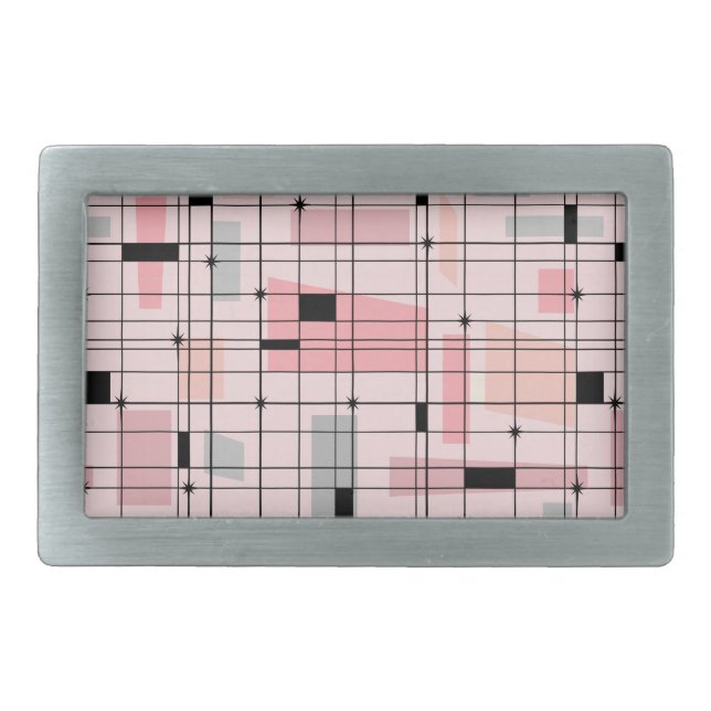 Retro Pink Grid and Starbursts Belt Buckle (Front)
