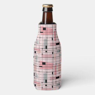 Retro Pink Grid and Starbursts Bottle Cooler