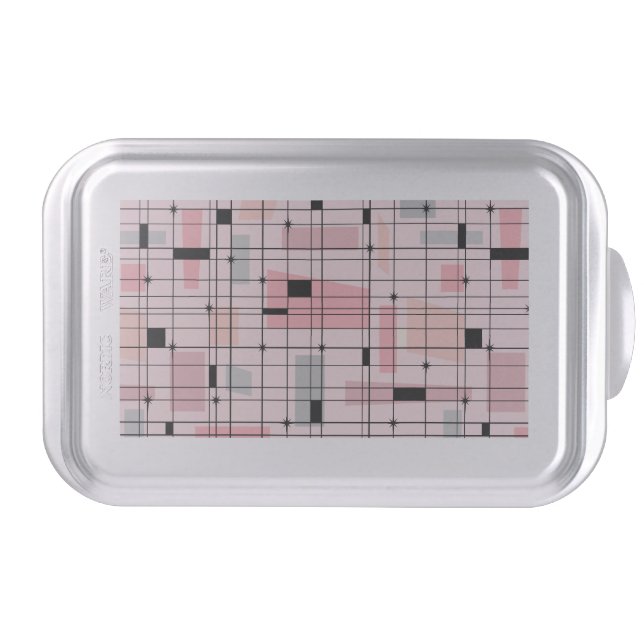 Retro Pink Grid and Starbursts Cake Pan (Front)