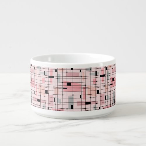 Retro Pink Grid and Starbursts Chili Bowl