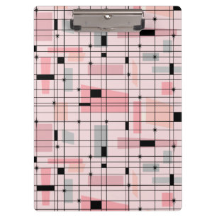 Retro Pink Grid and Starbursts Clipboard