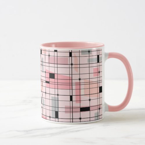 Retro Pink Grid and Starbursts Coffee Mug