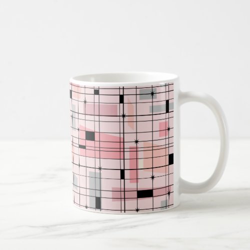 Retro Pink Grid and Starbursts Coffee Mug