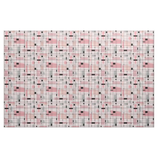 Retro Pink Grid and Starbursts Cotton Fabric
