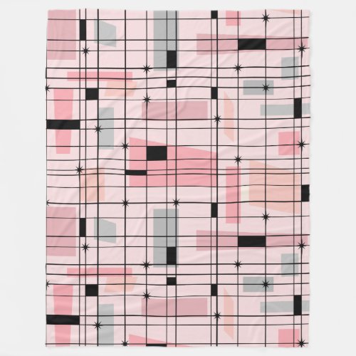 Retro Pink Grid and Starbursts Fleece Blanket