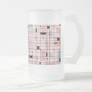 Retro Pink Grid and Starbursts Frosted Glass Mug