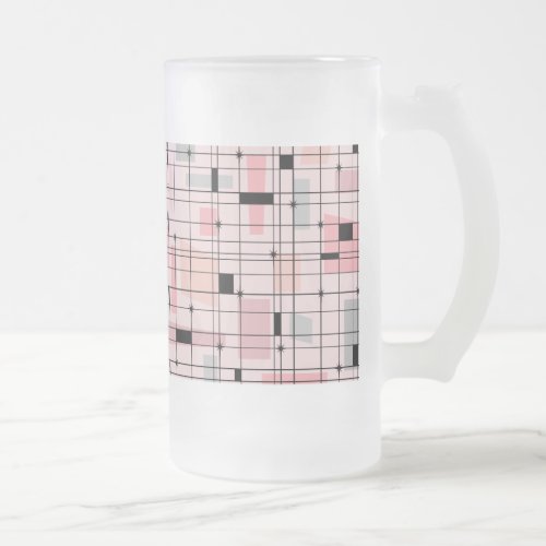 Retro Pink Grid and Starbursts Frosted Glass Mug