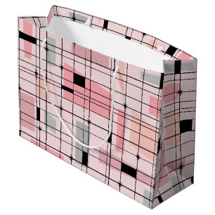 Retro Pink Grid and Starbursts Gift Bag