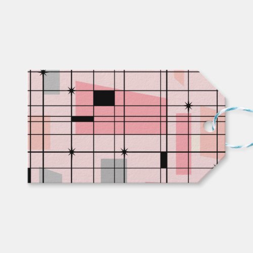 Retro Pink Grid and Starbursts Gift Tags
