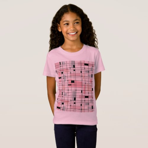 Retro Pink Grid and Starbursts Girls T_Shirt