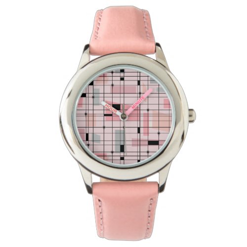 Retro Pink Grid and Starbursts Kids Watch