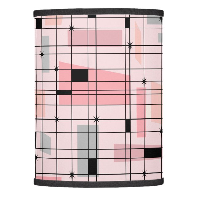 Retro Pink Grid and Starbursts Lamp Shade (Front)