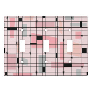 Retro Pink Grid and Starbursts Light Switch Cover