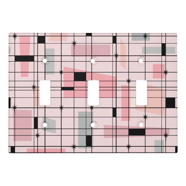 Retro Pink Grid and Starbursts Light Switch Cover (Front)