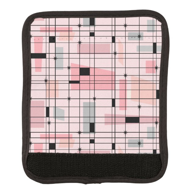 Retro Pink Grid and Starbursts Luggage Handle Wrap (Front)