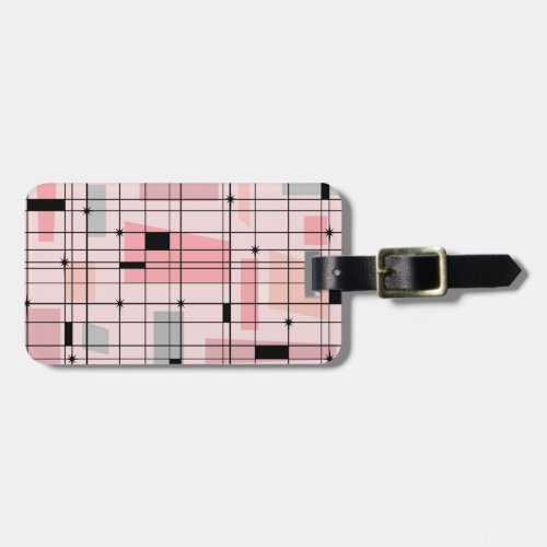 Retro Pink Grid and Starbursts Luggage Tag