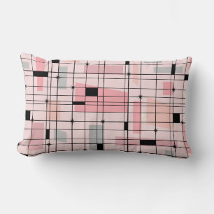 Retro Pink Grid and Starbursts Lumbar Pillow