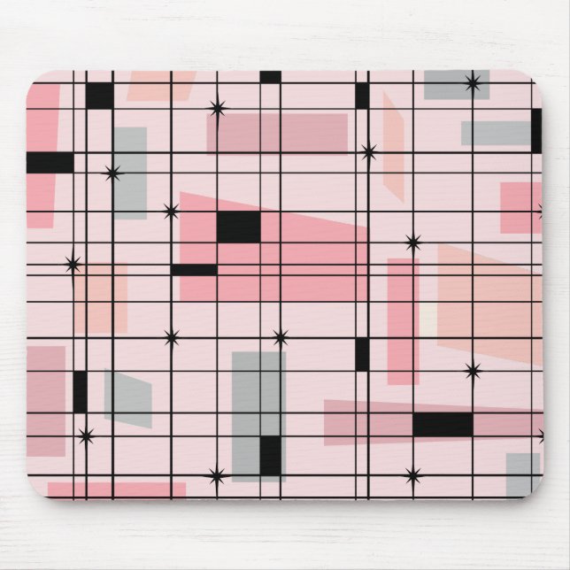 Retro Pink Grid and Starbursts Mousepad (Front)