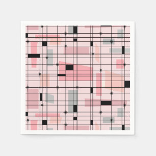 Retro Pink Grid and Starbursts Paper Napkins