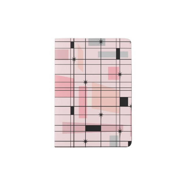 Retro Pink Grid and Starbursts Passport Holder (Front)