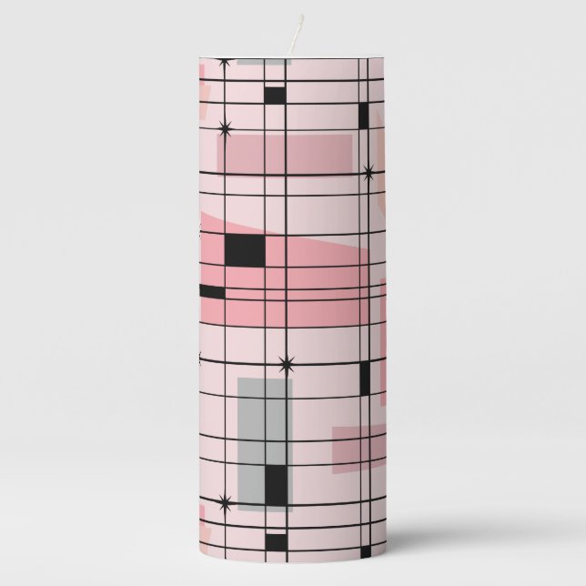 Retro Pink Grid and Starbursts Pillar Candle (Front)