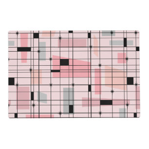 Retro Pink Grid and Starbursts Placemat