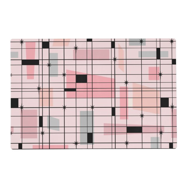 Retro Pink Grid and Starbursts Placemat (Front)
