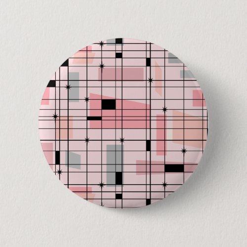 Retro Pink Grid and Starbursts Round Button