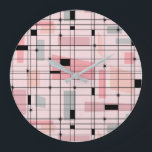 Retro Pink Grid and Starbursts Round Wall Clock<br><div class="desc">This Retro Pink Grid and Starbursts Round Wall Clock is where vintage style meets modern day. It features a light pink background with kitschy, off kilter squares and rectangles in dove grey and three shades of pink. The whimsical blocks of color are overlayed and worked into some of the grid...</div>