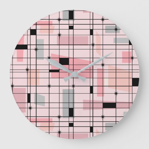 Retro Pink Grid and Starbursts Round Wall Clock