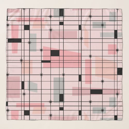 Retro Pink Grid and Starbursts Scarf