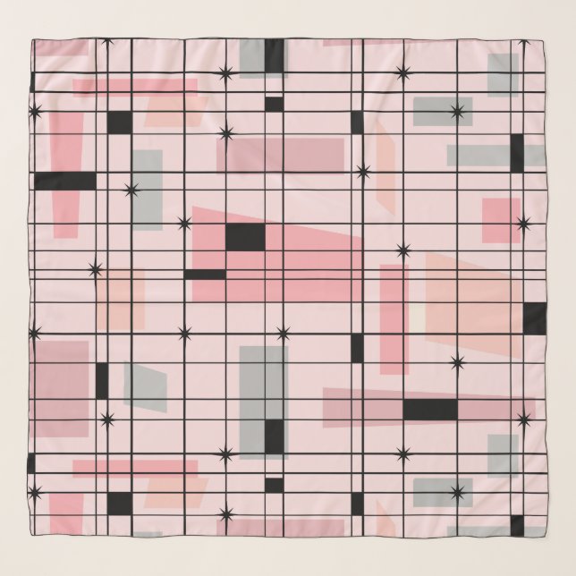 Retro Pink Grid and Starbursts Scarf (Front)