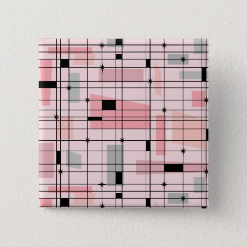 Retro Pink Grid and Starbursts Square Button