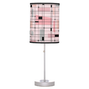 Retro Pink Grid and Starbursts Table Lamp